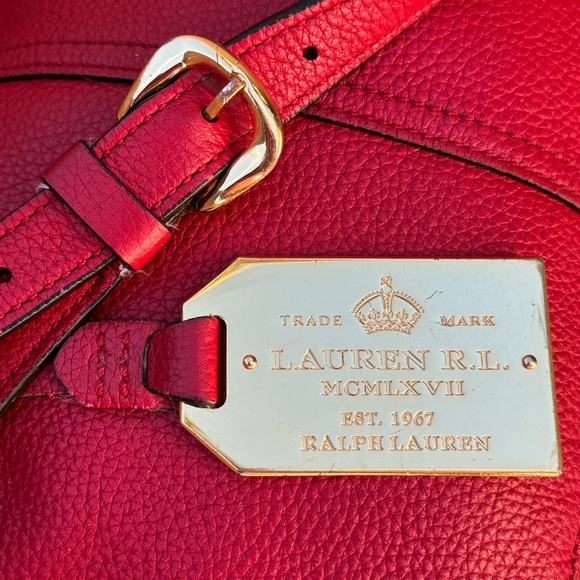 Ralph Lauren❤️ Large Pebble Leather Slouchy Satchel Crossbody Bag in Red - Picture 2 of 15